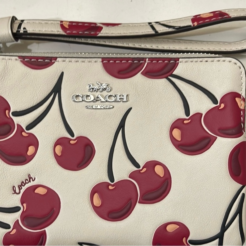 Coach Cream and Red Cherry Print Clutch - Picture 4 of 5